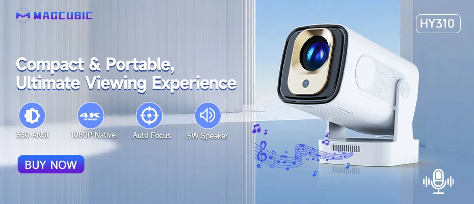 Magcubic Projector Android 14 8K 1280*720P HY300 Pro + Dual Wifi 290ANSI 180°flexible BT5.0 Cinema Outdoor Portable Projector